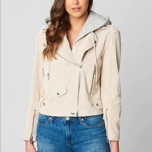 NWT BLANK NYC Suede Moto Jacket Hoodie in Sunday Drive Beige Size S Layered